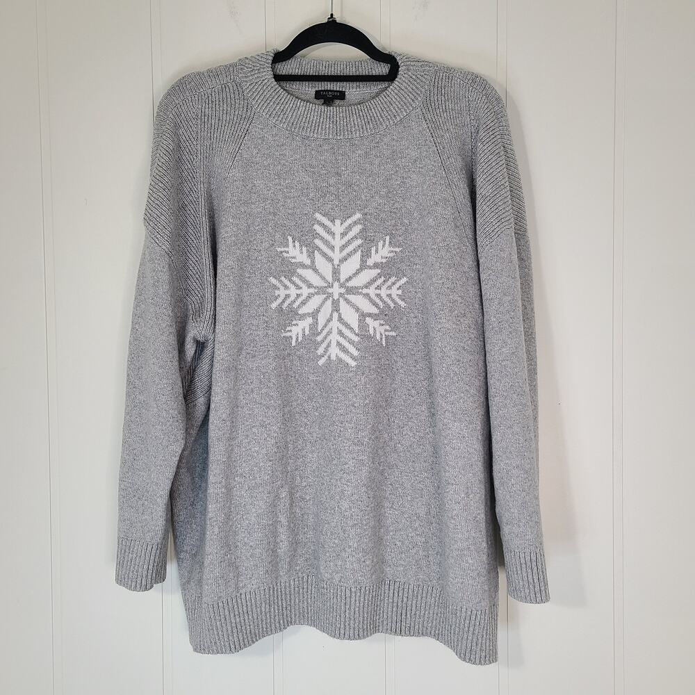 Talbots Snowflake Mock Neck Sweater 3X Gray White Cotton Blend Winter